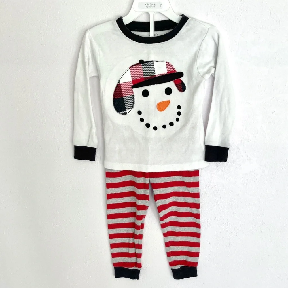 Carter’s Snowman in Plaid Hat 2 Piece Pajamas 24M
